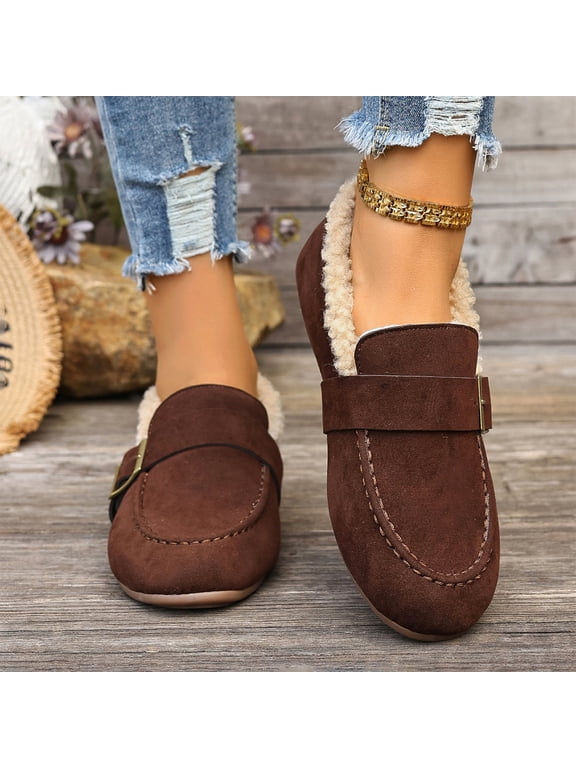 Women's Winter Cozy Walking Shoes, Flat Plush Lined Warm Thick Sole Non Slip, Comfortable Cotton Booties for Snowy Day Outdoor Use
