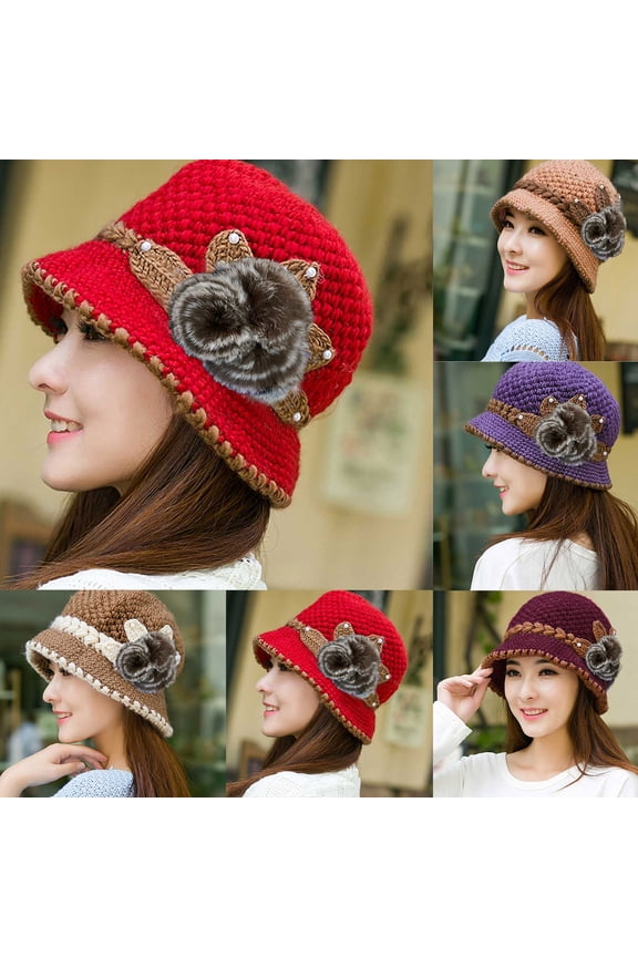 Women's Winter Crochet Knit Hat with Floral Ear Flap Design Warm Style