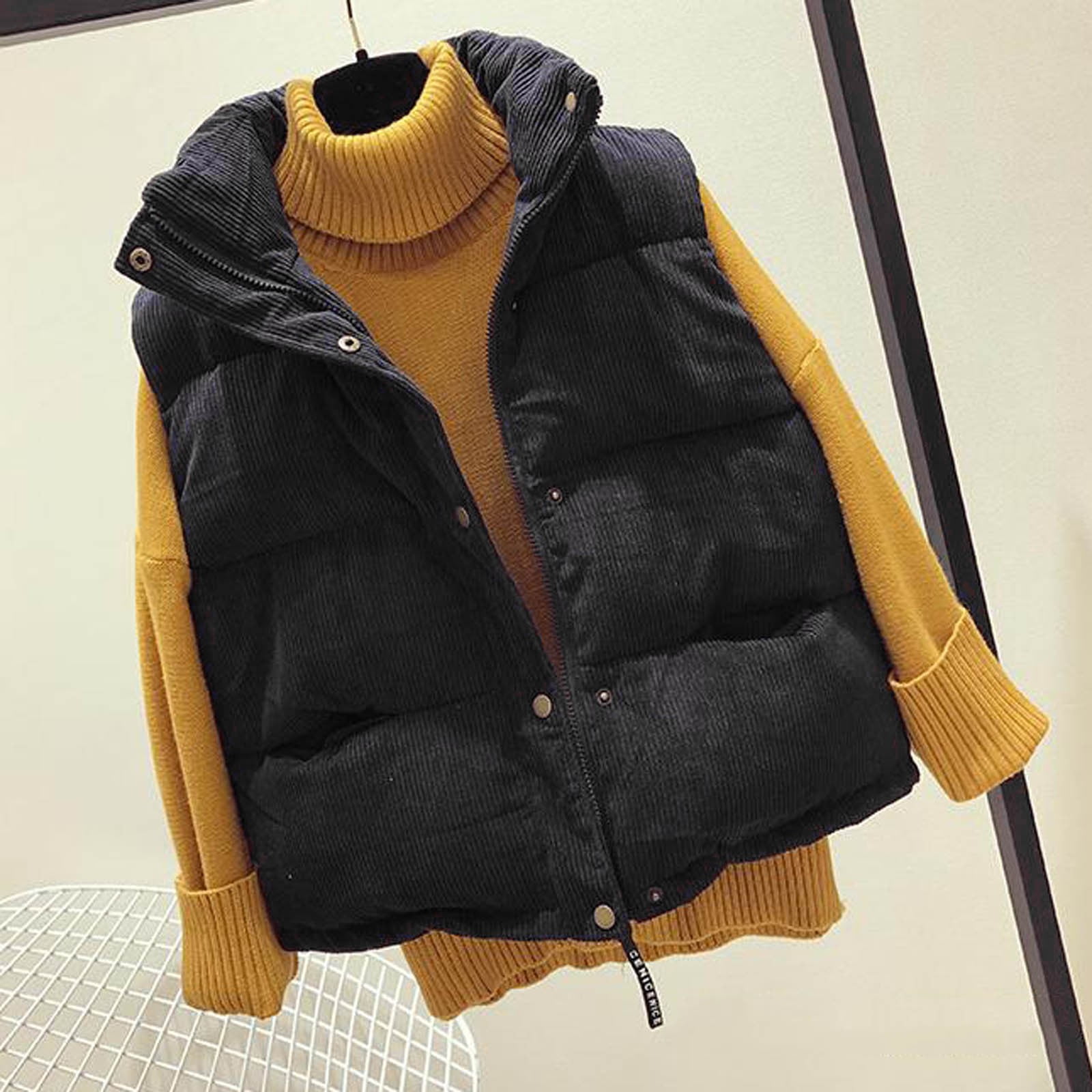 Women's Winter Crop Vest Puffer Lightweight Stand Collar Padded Vest Zip Up Sleeveless Jacket