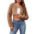 thumbnail image 1 of Women's Winter Cropped Faux Fur Coat Long Sleeve Open Front Cardigan Jackets Fleece Short Coat Shaggy Parka Outerwear, 1 of 6
