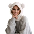 thumbnail image 1 of Women's Winter Cycling Windproof Head Cover - Full Face Cold-Proof Cap, Knitted Bear Design Warm Face-Protecting Hat,Size:One Size, 1 of 4