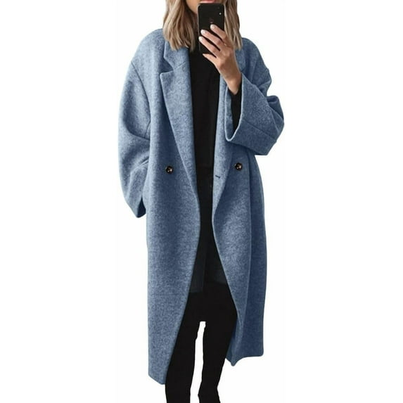 Women's Winter Double Breasted Casual Coat Long Sleeve Notch Lapel Long Trench Coat