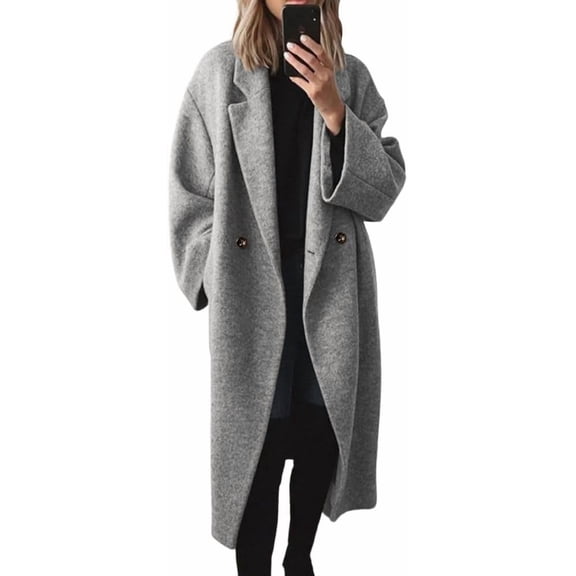 Women's Winter Double Breasted Casual Coat Long Sleeve Notch Lapel Long Trench Coat
