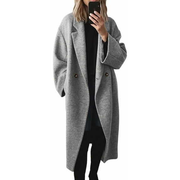 Women's Winter Double Breasted Casual Coat Long Sleeve Notch Lapel Long Trench Coat