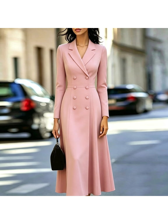 Women's Winter Double Breasted Trench Coat Notch Lapel Collar Pea Coat Swing A Line Long Overcoat