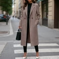 thumbnail image 1 of Women's Winter Double Breasted Wool Coat Long Sleeve Notch Lapel Long Trench Coat Coffee 3XL, 1 of 4