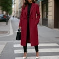 thumbnail image 1 of Women's Winter Double Breasted Wool Coat Long Sleeve Notch Lapel Long Trench Coat Red 2XL, 1 of 4
