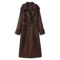 thumbnail image 1 of Women's Winter Double Breasted Wool Coat Long Sleeve Notch Lapel Long Trench Coat with Belt, 1 of 7