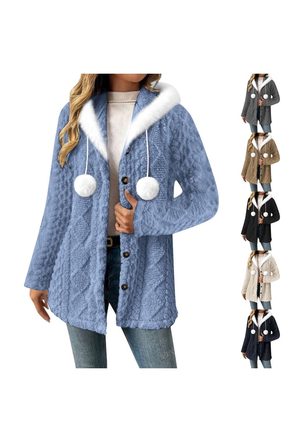 Women's Winter Double Sided Collar Hooded Jacket Coats Outerwear for Ladies Long Sleeve Loose Fit Warm Fleece Lined Casual Daily Wear Streetwear Travel Fashion Essential | CSEONE,Beige L