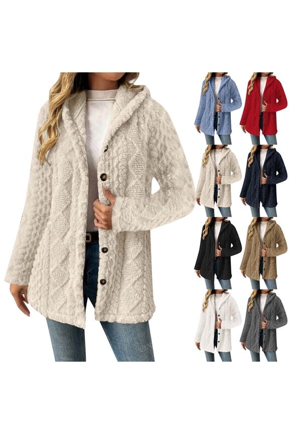 Women's Winter Double Sided Fleece Hooded Jacket Coat Outerwear, Long Sleeve Warm Zip Up for Casual Daily Wear Travel Streetwear Fashion Essential | Sopatenor,Red XL