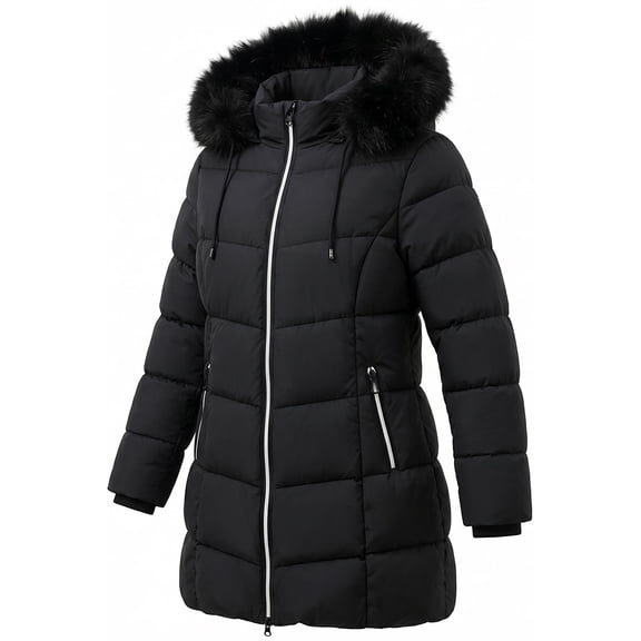 Women's Winter Down Coats Waterproof Thicken Hooded Insulated Quilted Puffer Jacket, Black L