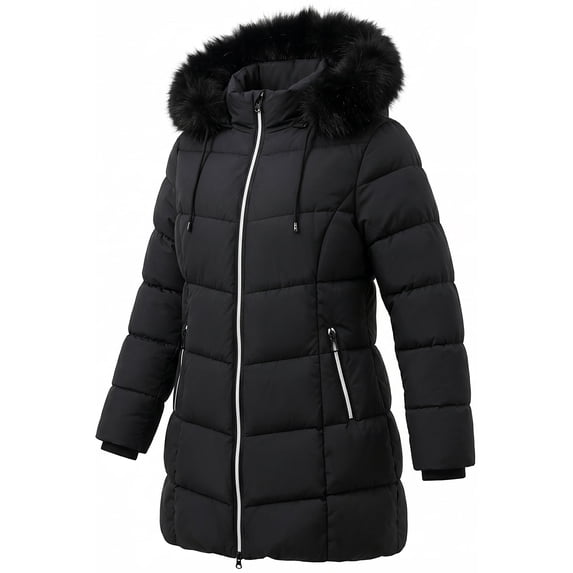 Women's Winter Down Coats Waterproof Thicken Hooded Insulated Quilted Puffer Jacket, Black L
