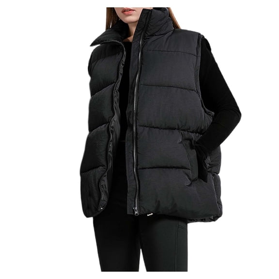 Women's Winter Down Vest Solid Color Sleeveless Jacket Lightweight Warm Outerwear For Cold Weather Casual Fashion Loose Fit