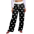 thumbnail image 1 of Women's Winter Drawstring Polka Dot Print Full Length Casual Sports Pants, Black, Size L, 1 of 4