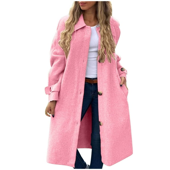 Women's Winter Elegant Single Breasted Long Wool Coat Lapel Long Sleeve Trench Coat Formal Office Wool Overcoat