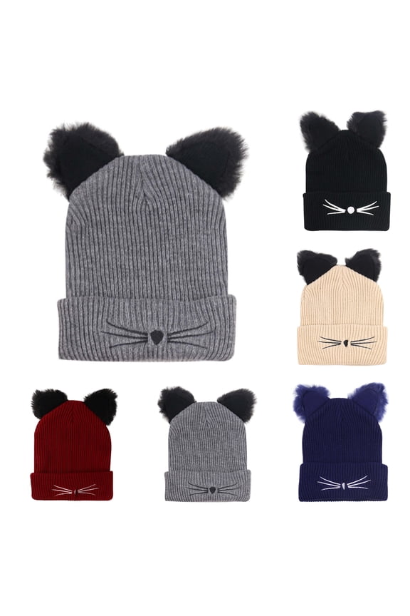 Women's Winter Embroidered Knit Beanie Warm Slouchy Cold Cap for Outdoor Black
