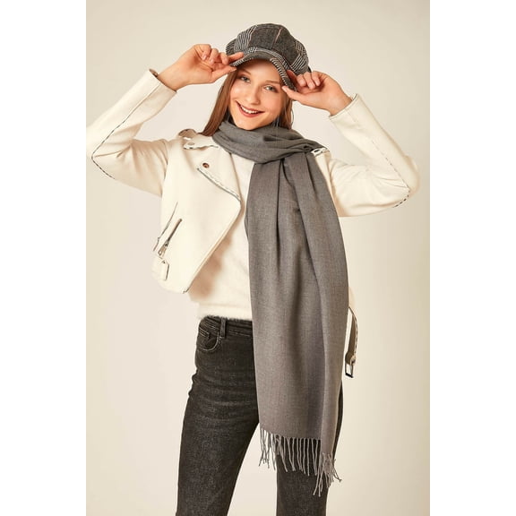 Women's Winter Essential Classic Plain Shawl-Scarf with Tassels