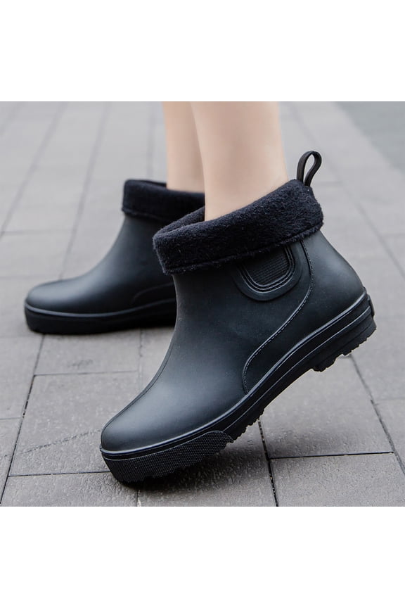 Women’s Winter FLeece Lined Rainboots Waterproof Ankle Chelsea Booties Plush Slip On Water Shoes