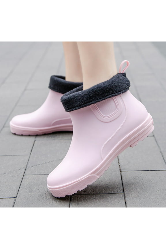 Women’s Winter FLeece Lined Rainboots Waterproof Ankle Chelsea Booties Plush Slip On Water Shoes