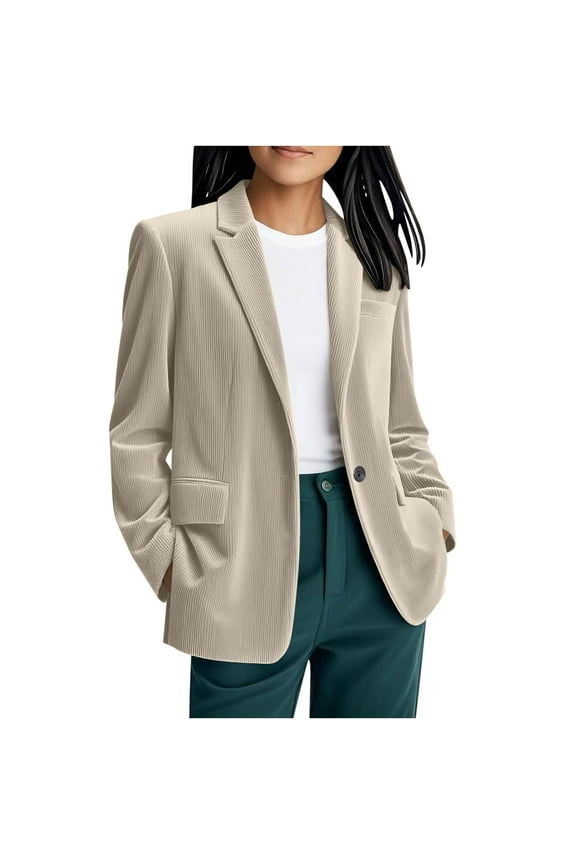 Women's Winter Fall Corduroy Blazers Jackets Dressy Casual Ribbed Long Sleeve Lapel Fashion Work Business Suit Coat