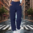 thumbnail image 1 of Women's Winter Fall Solid Color Sweatpants - Cross Elastic Waist Side Pockets Ankle Cuff, Cozy Casual Full Length Joggers for Daily Wear & Errands Navy L, 1 of 8