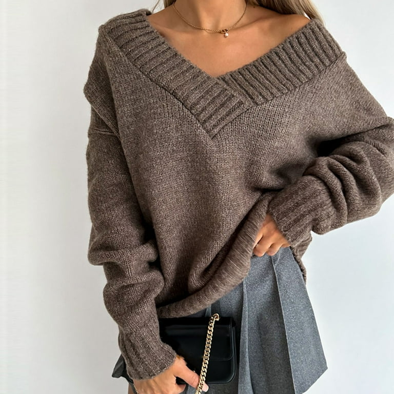 V-Neck Loose Long-Sleeved Sweater V-Neck Loose Long-Sleeved Sweater