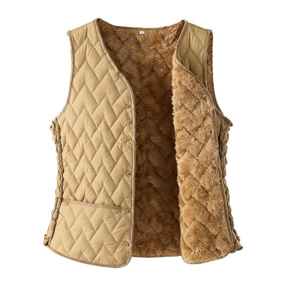 Women's Winter Sleeveless Padded Vest - Lightweight Warm Cotton-Filled Outerwear, Casual Fashion Vest Coat, Khaki Size M