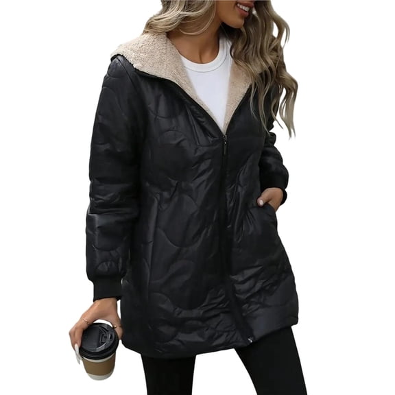Women's Winter Fashion Clothes Oversized Shearling Fleece Long Coats Jackets Black XL
