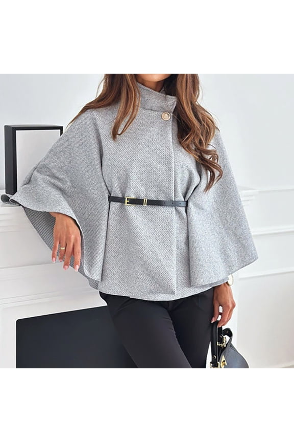 Women's Winter Fashion Temperament Elegant Wind Solid Color Waist Strap Woolen Cloak Coat Shawl Scarf Shawl Jacket Dress Womens Wrap 1920s Vintage Coat Womens Flapper Dresses 1920s Ladies Evening Wrap