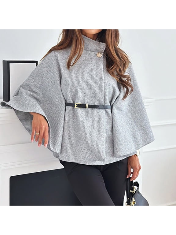 Women's Winter Fashion Temperament Elegant Wind Solid Color Waist Strap Woolen Cloak Coat Shawl Scarf Shawl Jacket Dress Womens Wrap 1920s Vintage Coat Womens Flapper Dresses 1920s Ladies Evening Wrap