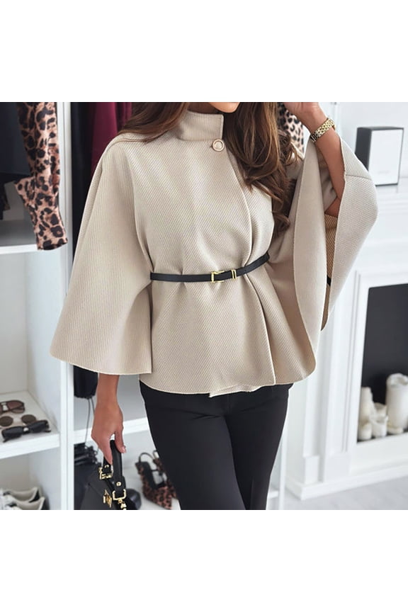 Women's Winter Fashion Temperament Elegant Wind Solid Color Waist Strap Woolen Cloak Coat Shoulder Coat Womens Scarfs Winter Womens Blanket Scarf Womens Wraps And Shawls with Pockets Rose Kimono