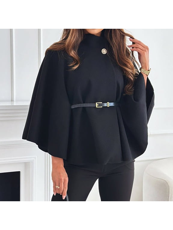 Women's Winter Fashion Temperament Elegant Wind Solid Color Waist Strap Woolen Cloak Coat Sparkly Scarf Top Dress Cover up Jacket Womens Scarf Wrap Bridal Ballet Womens Neck Scarf Lightweight Summer