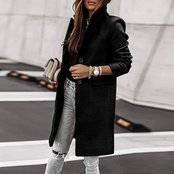 Women's Winter Fashion Trench Coat with Button Front Warm Overcoat Long Sleeve Outerwear