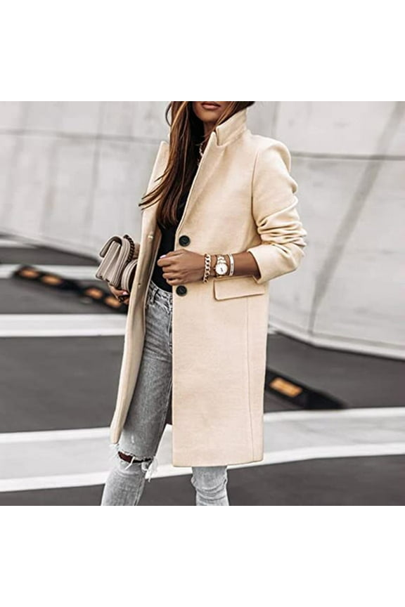 Women's Winter Fashion Trench Coat with Button Front Warm Overcoat Long Sleeve Outerwear