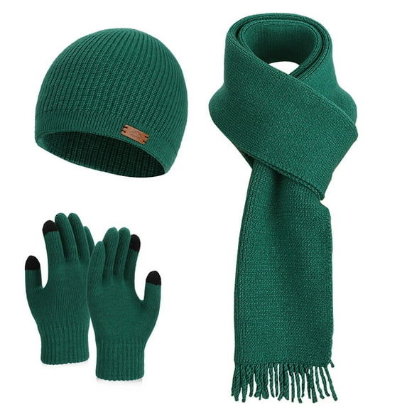 Women's Winter Fashion Warm Earmuffs Knitted Hat Wool Cap Hat Scarf Gloves Three-piece Set