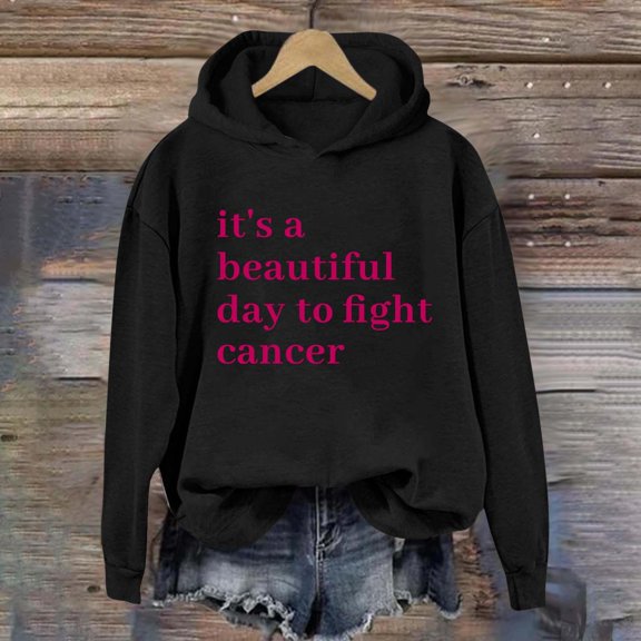 Women's And Winter Fashionable Cancer Text Printed Hooded Sweatshirt Christmas Womens Sweatshirts Sweaters Apparel Shirt Dressy Sweater Jacket Women Hoodies Teen Girls Winged Sweatshirt Women Baggy