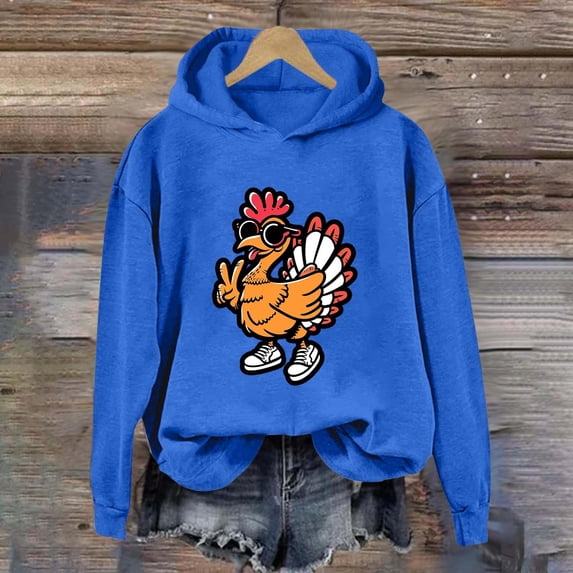 Women's And Winter Fashionable Thanksgiving Yellow Sunglasses Chicken Print Hooded Sweatshirt Zip up Sweatshirt Women Hooded Tunic Sweatshirt Women Knitted Dress Women Pocket Hoodie Sweatshirt Zipper