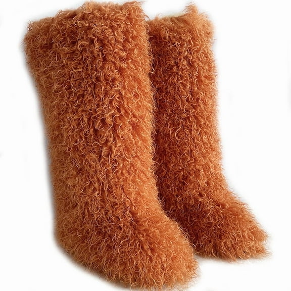 Women's Winter Faux Fur Beach Wool Boots Are Warm Fluffy and Knee High Snow Boots