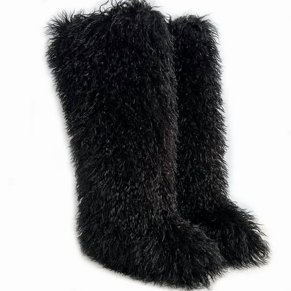 Women's Winter Faux Fur Beach Wool Boots Are Warm Fluffy and Knee High Snow Boots