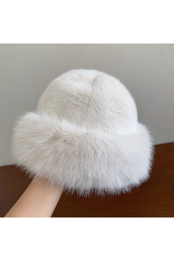 Women’s Winter Faux Fur Bucket Hat, Thick Plush Warm Mongolian Hat, Soft Fluffy Furry Fisherman Cap, Cozy Thermal Outdoor Snow Hat, Solid Color Cold Weather Fashion Accessory