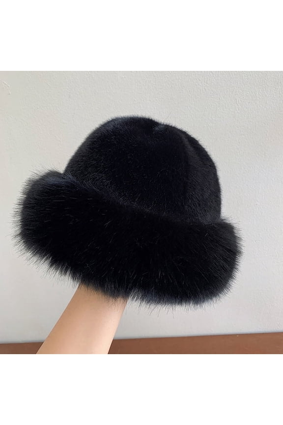 Women’s Winter Faux Fur Bucket Hat, Thick Plush Warm Mongolian Hat, Soft Fluffy Furry Fisherman Cap, Cozy Thermal Outdoor Snow Hat, Solid Color Cold Weather Fashion Accessory