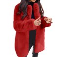 thumbnail image 1 of Women's Winter Faux Fur Coat - Long-Sleeve Lapel Solid Color Warm Outerwear, Red, XXXL, 1 of 3