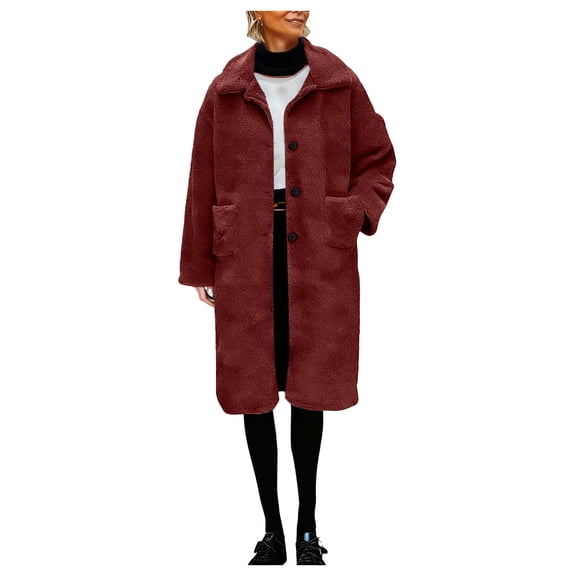 Women's Winter Faux Fur Coats Long Sleeve Lapel Button Down Fleece Sherpa Jacket Casual Trendy Outerwear with Pockets