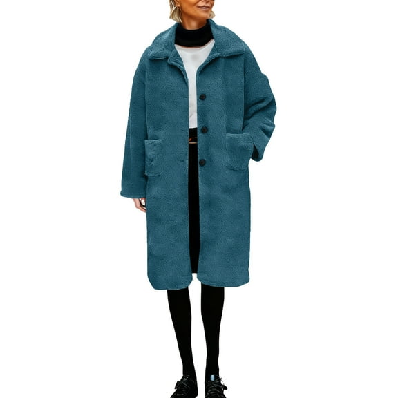 Women's Winter Faux Fur Coats Long Sleeve Lapel Button Down Fleece Sherpa Jacket Casual Trendy Outerwear with Pockets