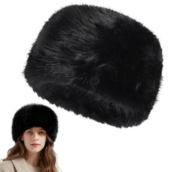 Women's Winter Faux Fur Hat, Warm Russian Style, Furry Bucket Headwear, 21.3-22.8 in Circumference