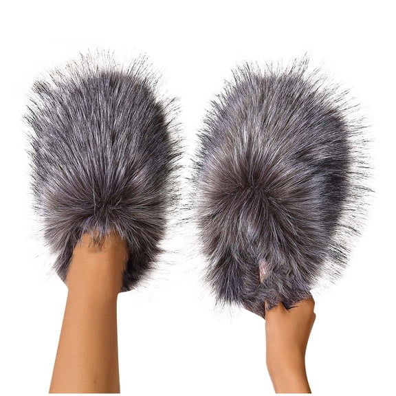 Women's Winter Faux Fur Slides House Slippers Fluffy Sandals Furry Slide Indoor Outdoor