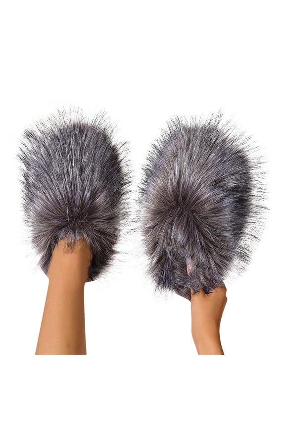 Women's Winter Faux Fur Slides House Slippers Fluffy Sandals Furry Slide Indoor Outdoor