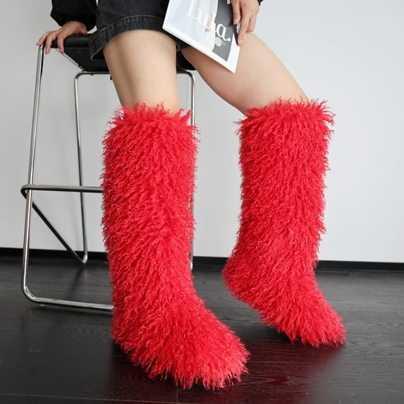 Women's Winter Faux Mongolian Fur Knee High Snow Boots-Warm Fashionable Solid Boots