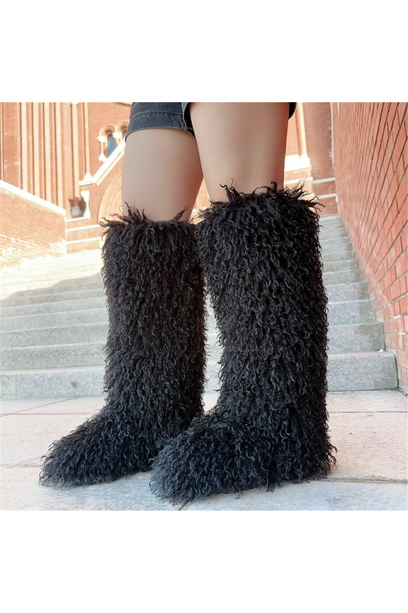 Women's Winter Faux Mongolian Fur Knee High Snow Boots-Warm Fashionable Solid Boots