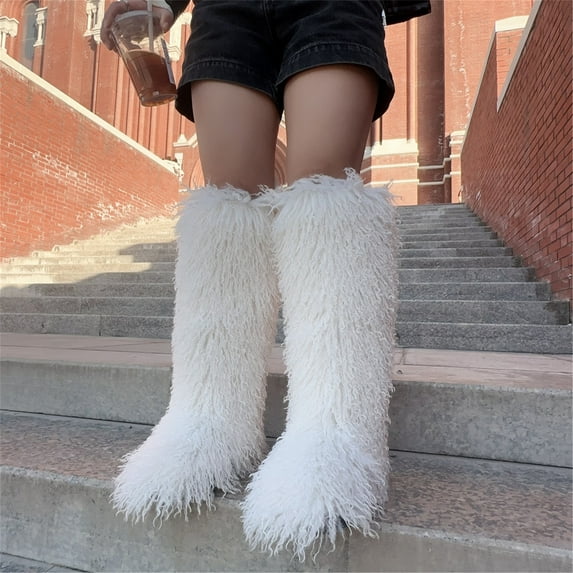 Women's Winter Faux Mongolian Fur Knee High Snow Boots-Warm Fashionable Solid Boots